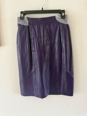 Vintage Purple Leather Pencil Skirt Fully Lined with Elastic Waist